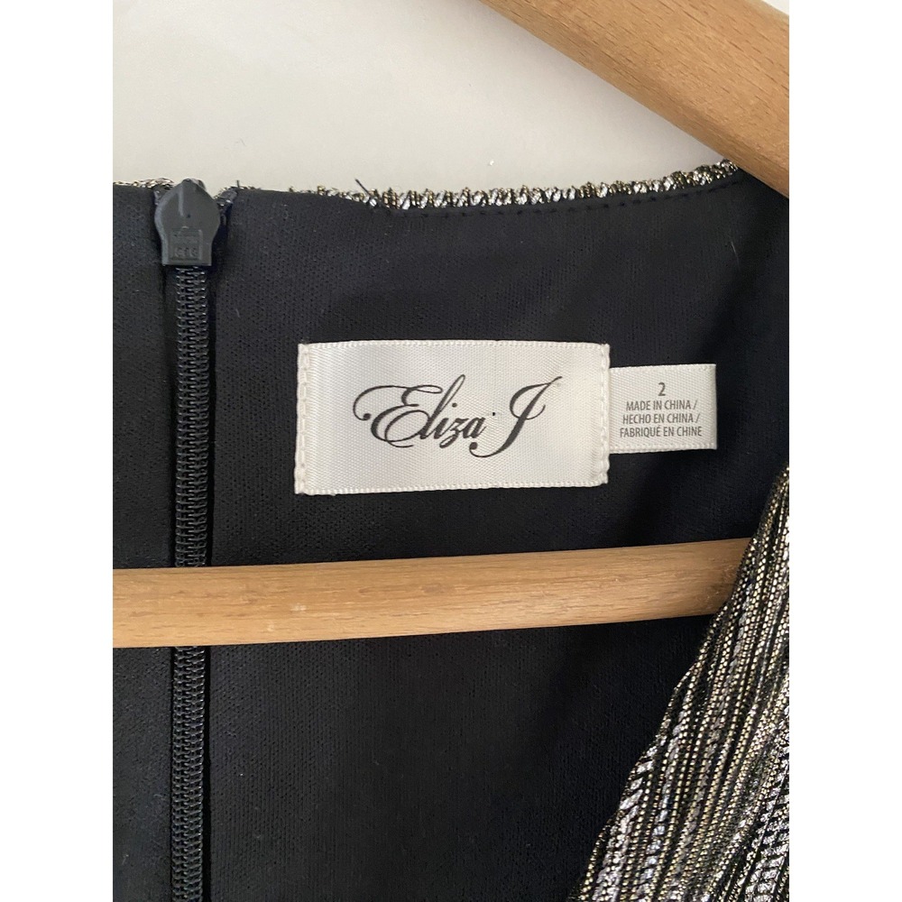 Eliza‎ J Gold Silver Metallic Gown Dress 2 Belted Sleeveless Event Gala Formal - Picture 3 of 13